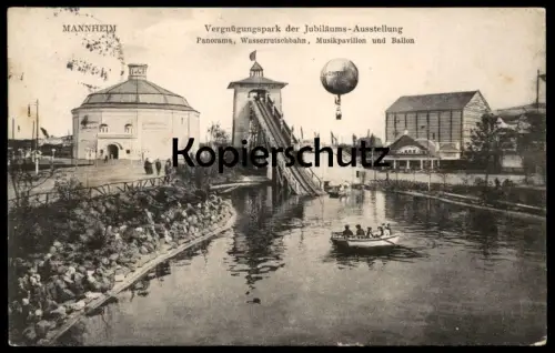 ALTE POSTKARTE MANNHEIM VERGNÜGUNGSPARK AUSSTELLUNG 1907 WASSERRUTSCHE Kirmes Ballon Balloon ducasse kermesse fun fair