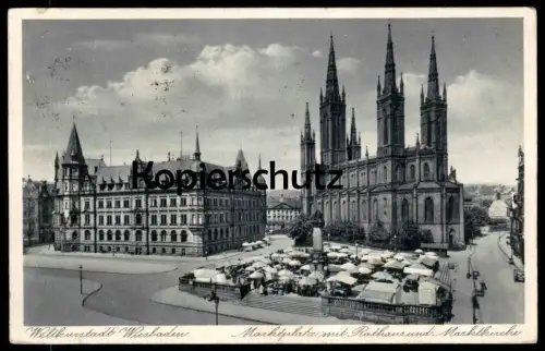 ALTE POSTKARTE WELTKURSTADT WIESBADEN MARKTPLATZ 1939 Markt marché market Stempel Gartenschau Stuttgart Ansichtskarte AK