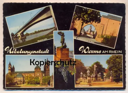 ÄLTERE POSTKARTE NIBELUNGENSTADT WORMS AM RHEIN mit Rheinbrücke Luther-Denkmal Stadtmauer DOM cpa postcard Ansichtskarte