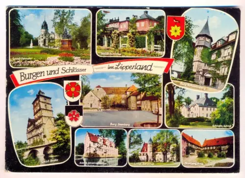 ÄLTERE POSTKARTE BURGEN & SCHLÖSSER LIPPERLAND DETMOLD Barntrup Blomberg Wappen Blason Castle AK Ansichtskarte postcard