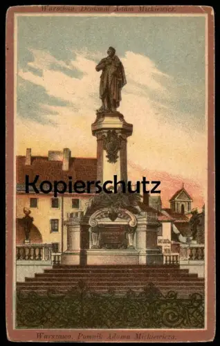ALTE POSTKARTE WARSCHAU WARSZAWA POMNIK ADAMA MICKIERCIZA Mickiewicza monument cpa postcard AK Ansichtskarte