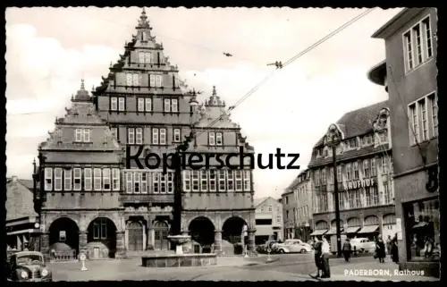ÄLTERE POSTKARTE PADERBORN RATHAUS KAUFHOF mairie Kaufhof Oldtimer Opel Kapitän car Auto Autos Ansichtskarte postcard