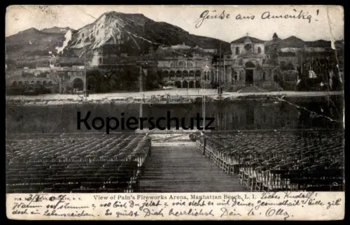 VINTAGE POSTCARD PAINS FIREWORKS ARENA MANHATTAN BEACH BROOKLYN NEW YORK Stadium Henry Pain Firework Coney Island cpa AK