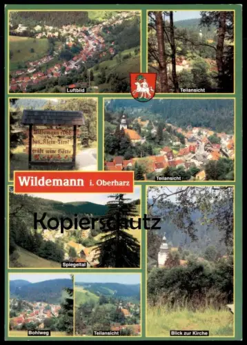 ÄLTERE POSTKARTE WILDEMANN IM OBERHARZ BOHLWEG SPIEGELTAL BLICK ZUR KIRCHE Wappen Blason Harz cpa postcard Ansichtskarte
