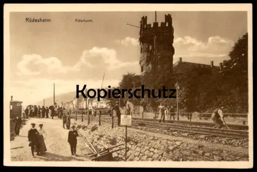 ALTE POSTKARTE RÜDESHEIM ADLERTURM BAHN-ARBEITER GLEISARBEITEN Bahnstrecke railway railroad worker chemin du fer