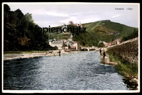 ALTE POSTKARTE VIANDEN L'OUR LUXEMBURG LUXEMBOURG Mann mit Kuh Cow Vache cpa postcard AK Ansichtskarte