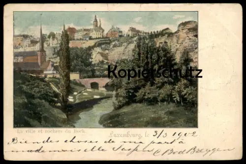ALTE KÜNSTLER POSTKARTE LUXEMBOURG LA VILLE ET ROCHERS DU BOCK 1902 Luxemburg cpa postcard