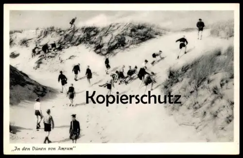 ALTE POSTKARTE IN DEN DÜNEN VON INSEL AMRUM Schüler Kinder enfant child enfants children Schulklasse Ansichtskarte