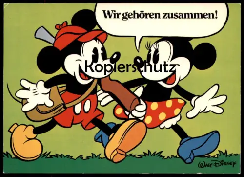 POSTKARTE MINNIE & MICKEY MOUSE WIR GEHÖREN ZUSAMMEN MICKY MAUS WALT DISNEY JAGD HUNTING we belong together postcard