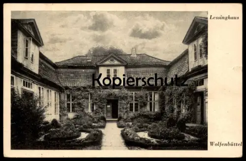 ALTE POSTKARTE WOLFENBÜTTEL LESSINGHAUS Lessing poet Stempel Feldpost Stabs- & Nachrichtenbatterie Flakersatzabteilung