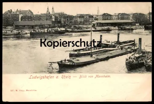 ALTE POSTKARTE LUDWIGSHAFEN BLICK VON MANNHEIM FRACHTSCHIFF HAFEN DAMPFER STEAMER CARGO STEAMSHIP SCHIFF SHIP postcard