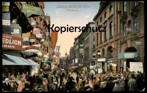 ALTE POSTKARTE LEIPZIG WÄHREND DER MESSE NEUMARKT SPORTARTIKEL MEY STOFFKRAGEN foire trade fair exhibition postcard cpa