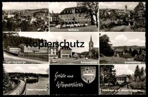 ÄLTERE POSTKARTE WIPPERFÜRTH RATHAUS NEYE-TALSPERRE FORSTHAUS KRANKENHAUS VW BWM ISETTA Ansichtskarte AK postcard cpa