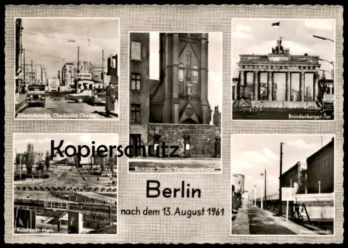 POSTKARTE BERLIN NACH 13.08.1961 BERLINER MAUER BERNAUER STRASSE STRESEMANNSTRASSE CHECKPOINT CHARLIE VERSÖHNUNGSKIRCHE