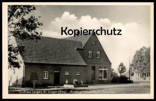 ALTE POSTKARTE GRUSS AUS LANGEN KREIS LINGEN EMS KINDERGARTEN & KAUFHAUS REVERMANN Sandkasten jardin d'enfants cpa AK