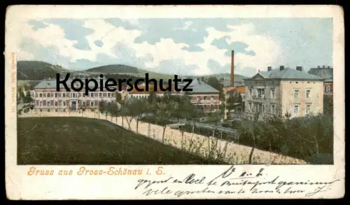 ALTE POSTKARTE GRUSS AUS GROSS-SCHÖNAU FABRIKSCHLOT Großschönau-Hainewalde Landkreis Görlitz cpa postcard Ansichtskarte