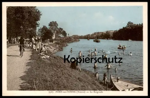ALTE POSTKARTE PONT SUR YONNE ENFANTS LA BAIGNADE Bath bathing swimming racing bike vélo de course Fahrrad Rennrad cpa