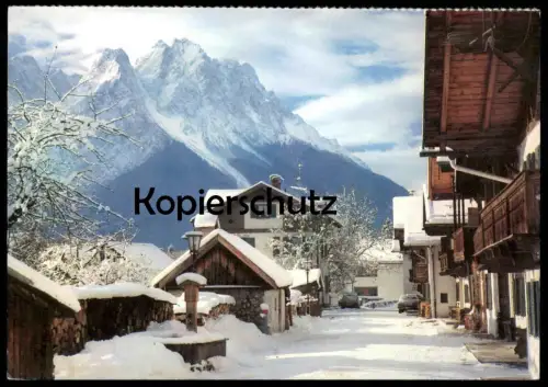 POSTKARTE GARMISCH-PARTENKIRCHEN FRÜHLINGSSTRASSE GEGEN ZUGSPITZE IM WINTER Schnee Snow neige cpa postcard Ansichtskarte