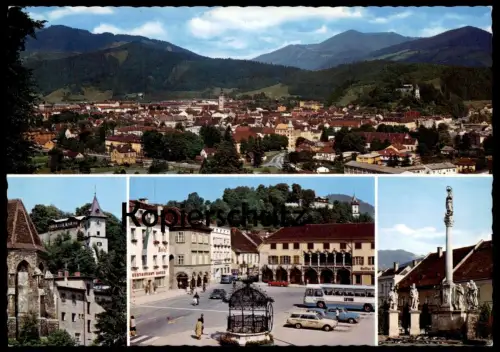 POSTKARTE BRUCK AN DER MUR PANORAMA MIT FLONING CHOR EISERNER BRUNNEN Bus Autobus Austria postcard AK Ansichtskarte