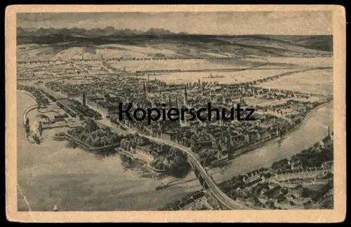 ALTE POSTKARTE KONSTANZ BODENSEE LUFTBILD FLIEGERAUFNAHME Constanz Schiffe Schiff ship ships cpa postcard Ansichtskarte