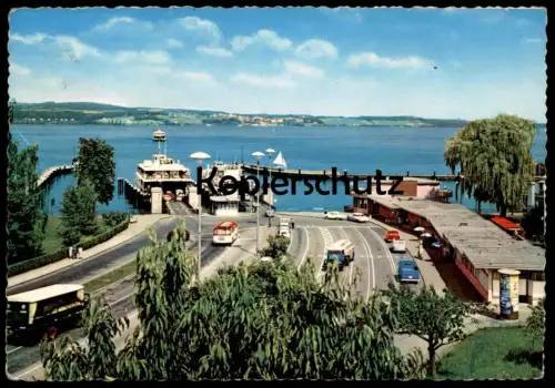 ÄLTERE POSTKARTE KONSTANZ BODENSEE AUTOFÄHRE NACH MEERSBURG FÄHRE SCHIFF BUS LKW FERRY LITFASSSÄULE Ship AK postcard