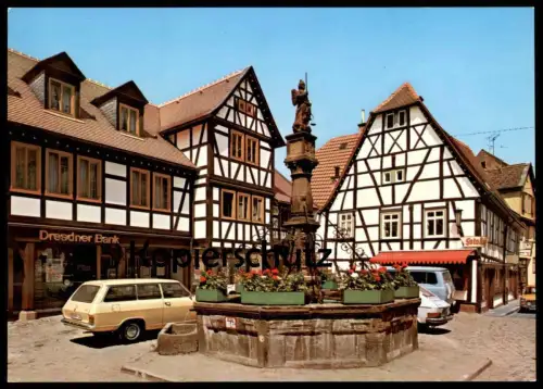 ÄLTERE POSTKARTE MICHELSTADT IM ODENWALD OPEL DRESDNER BANK BRUNNEN Auto Autos Car Cars cpa postcard AK Ansichtskarte