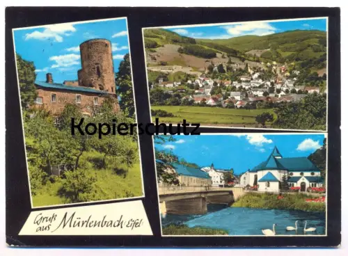 ÄLTERE POSTKARTE GRUSS AUS MÜRLENBACH EIFEL HOTEL EIFELER HOF GEROLSTEIN Schwan swan cygne Ansichtskarte AK cpa postcard