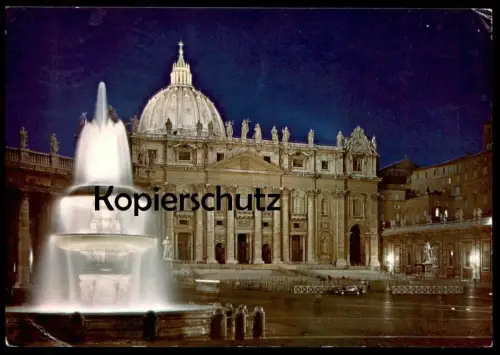 ÄLTERE POSTKARTE CITTA' DEL VATICANO BASILICA DI S. PIETRO E LA FONTANA DEL BERNINI Nacht night fountain Vatikan Vatican