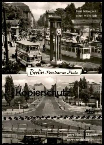 ÄLTERE POSTKARTE BERLIN POTSDAMER PLATZ EINST MITTELPUNKT JETZT STACHELDRAHT BERLINER MAUER The Wall Le Mur postcard cpa