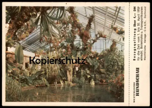ÄLTERE POSTKARTE DORTMUND BUNDESGARTENSCHAU 1959 BUGA Blumen Flowers Fleurs jardin public Zeitung Westfälische Rundschau