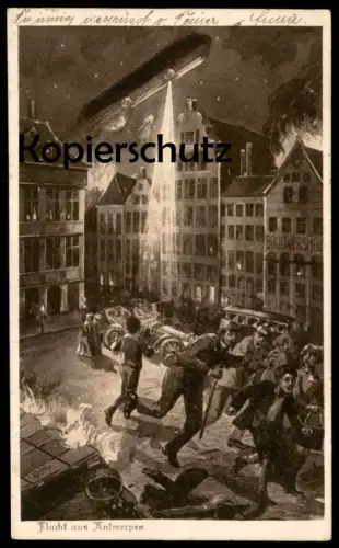ALTE POSTKARTE FLUCHT AUS ANTWERPEN ZEPPELIN ANVERS LUFTSCHIFF dirigeable aviation dirigible airship on the run fuite AK