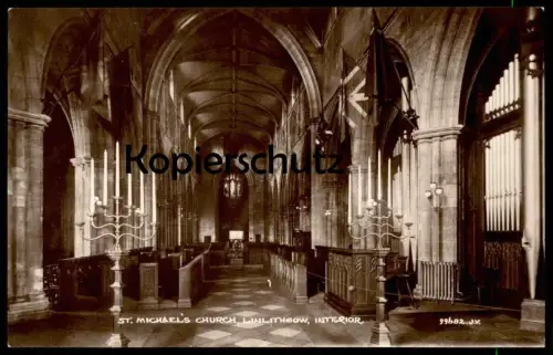 ALTE POSTKARTE LINLITHGOW ST. MICHAELS'S CHURCH INTERIOR West Lothian Orgel orgue organ flag Ansichtskarte postcard cpa