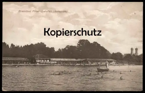 ALTE POSTKARTE STRANDBAD FRIEDRICHSHAFEN BODENSEE SCHWIMMER piscine bath public bathing beach swimming pool swimmer