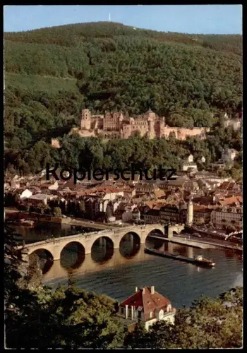 ÄLTERE POSTKARTE HEIDELBERG BLICK AUF NECKAR Frachtschiff cargo ship vrachtschip Briefmarke ECPT Europa 1964 MiNr. 445