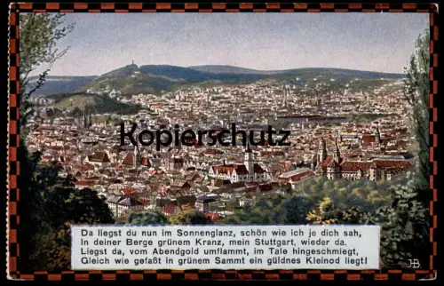 ALTE KÜNSTLER POSTKARTE STUTTGART GESAMTANSICHT TOTAL PANORAMA GEDICHT Poem Poème sign. HB cpa postcard AK Ansichtskarte