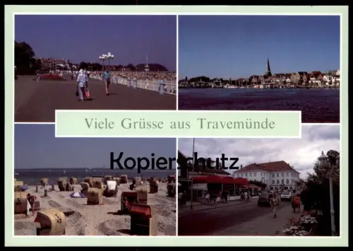 ÄLTERE POSTKARTE VIELE GRÜSSE AUS TRAVEMÜNDE PROMENADE PRIWALL STRAND CASINO OPEL KADETT BMW MINI COOPER Auto car