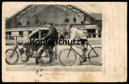 ALTE POSTKARTE PLAUEN A. KEILWERTH STEHERRENNEN Motorrad Moto Velo Motorbike motor-paced racing course de stayers cpa AK