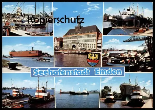 ÄLTERE POSTKARTE EMDEN SEEHAFENSTADT HAFEN SCHIFF SCHLEPPER Wappen Schiffen ship ships bateau Ansichtskarte cpa postcard