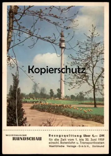 ÄLTERE POSTKARTE DORTMUND BUNDESGARTENSCHAU 1959 BUGA Turm tower tour Garten garden park Zeitung Westfälische Rundschau