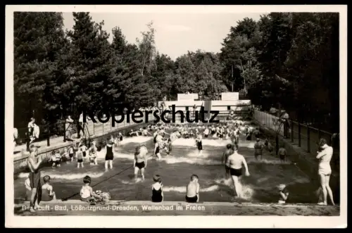 ALTE POSTKARTE BILZ-LUFT-BAD LÖSSNITZGRUND PISCINE SWIMMING POOL DRESDEN WELLENBAD SCHWIMMBAD BATH 1932 Ansichtskarte
