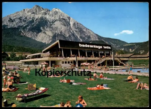 ÄLTERE POSTKARTE BADEANLAGE TELFS OZON-HALLEN- UND FREIBAD Österreich Austria Schwimmbad Piscine Swimming Pool Bad Bath