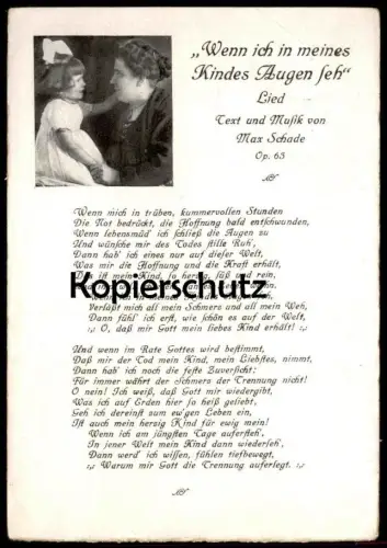 ALTE POSTKARTE WENN ICH IN MEINES KINDES AUGEN SEH MAX SCHADE MUTTER KIND TOD LIED Song Enfant Schamax Musik Dresden