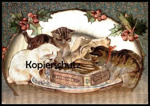 ÄLTERE POSTKARTE KATZEN SILBER KATZE CAT CATS CHAT EXCELSIOR Silver plated Repro Reproduction von 1900 cpa postcard AK