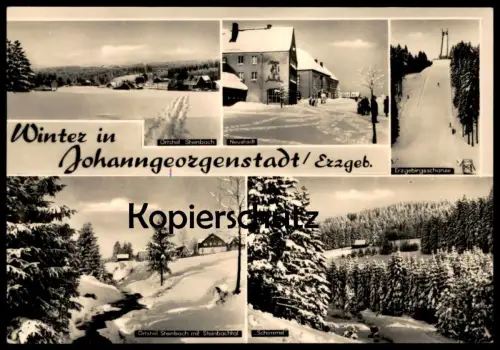 ÄLTERE POSTKARTE WINTER IN JOHANNGEORGENSTADT ERZGEBIRGE ORTSTEIL STEINBACH SKISCHANZE SCHIMMEL snow neige postcard
