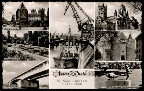 ALTE POSTKARTE NEUSS AM RHEIN HAFEN EIERDIEB OBERTOR QUIRINUS DOM FRACHTSCHIFF cargo freight ship vrachtschip postcard