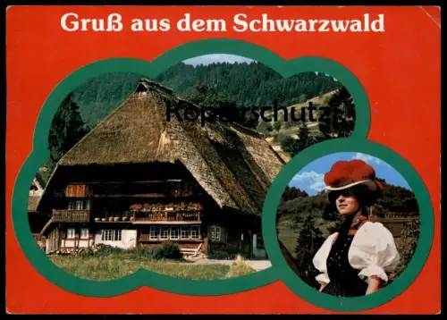 POSTKARTE GRUSS AUS DEM SCHWARZWALD Black Forest Bauernhaus Tracht Traditional Costume Bienenkorb Biene bee abeille cpa