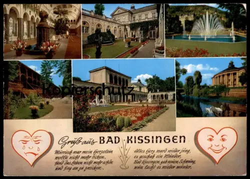 POSTKARTE GRUSS AUS BAD KISSINGEN MÜRRISCH WAR MEIN HERZELEIN... WEINENDES LACHENDES HERZ Sheart coeur cpa postcard AK