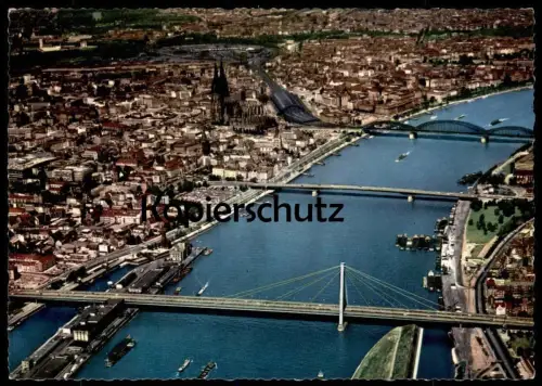ÄLTERE POSTKARTE KÖLN LUFTBILD VOGELSCHAU Brücken Bahnhof Station Gare Dom Cöln Cologne Rhein Rhin Rijn Bridge Schiff