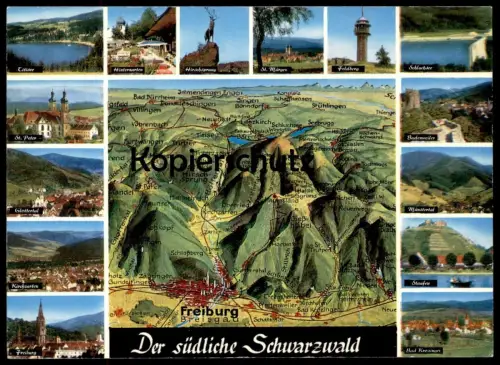 ÄLTERE POSTKARTE SCHWARZWALD LANDKARTE map carte géographique black forest foret-noire Freiburg St. Peter Hirschsprung