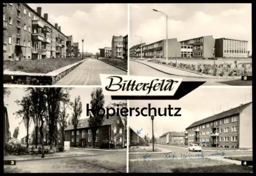 ÄLTERE POSTKARTE BITTERFELD SIEDLUNG WILLI PÖNICKE ANTON SAEFKOW STRASSE OBERSCHULE Wolfen Sachsen-Anhalt cpa AK